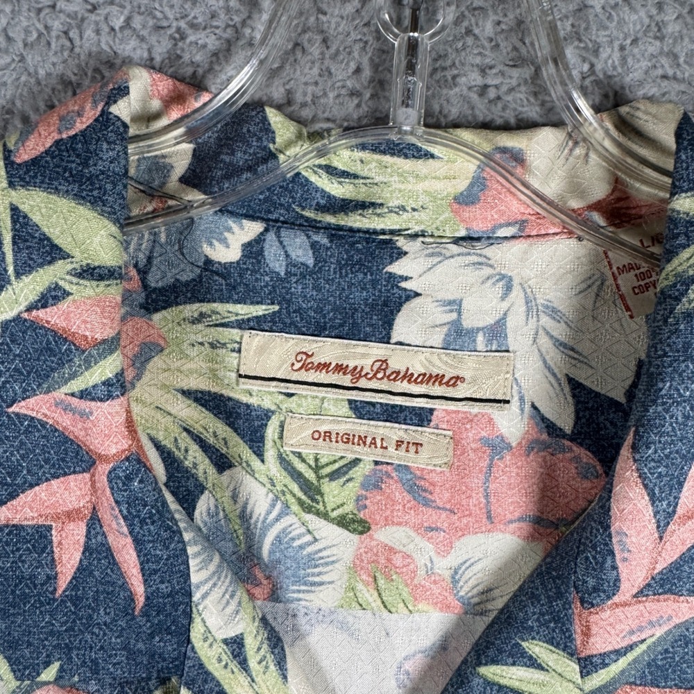 Tommy Bahama Mens Large Silk Floral Tropical Camp Shirt Blue Original Fit L - Picture 5 of 7